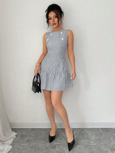 Elenzga Striped Crew Neck Sleeveless Casual Dress For Women